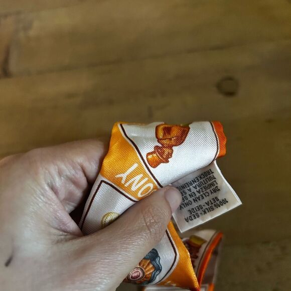 Hermès Orange and White ice cream summer Twilly Scarf - Picture 6 of 7